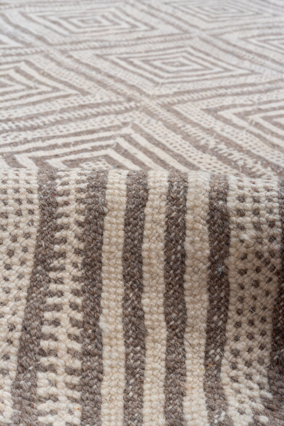 3' x 13' one-of-a-kind handmade vintage Kilim runner rug. Color palette: ivory, taupe, beige, camel, gray