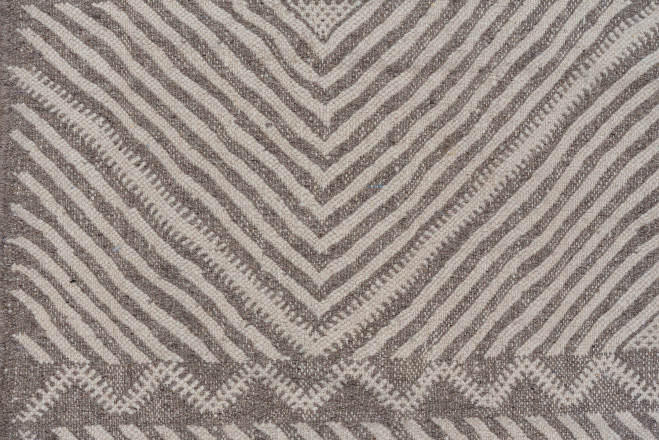 9' x 13' one-of-a-kind handmade vintage Kilim large size rug. Color palette: ivory, taupe, beige, gray