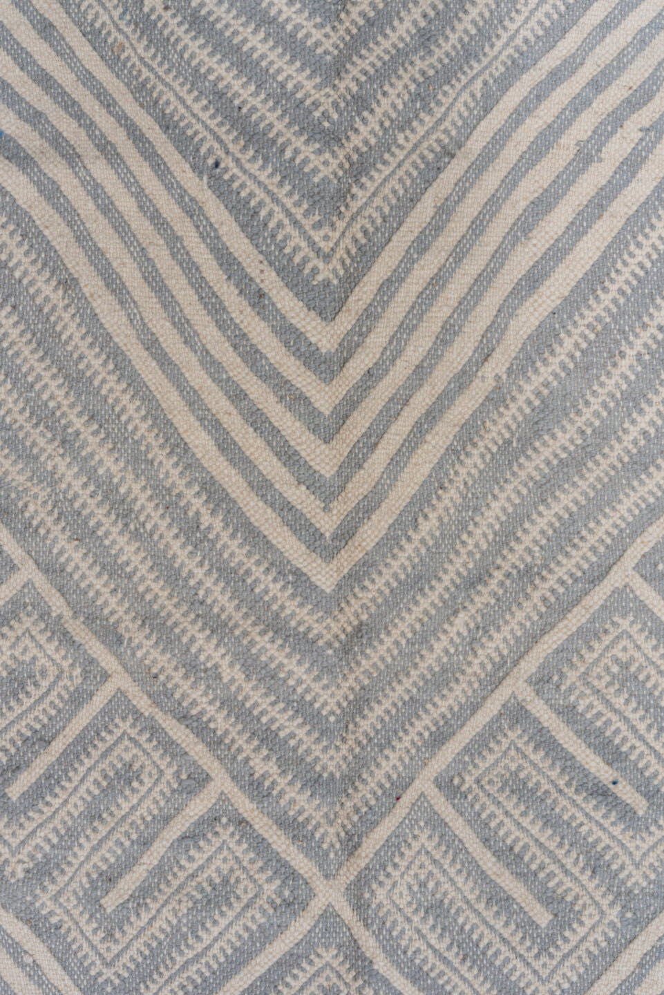 10' x 14' one-of-a-kind handmade vintage Kilim large size rug. Color palette: ivory, slate, pale blue, steel blue, gray
