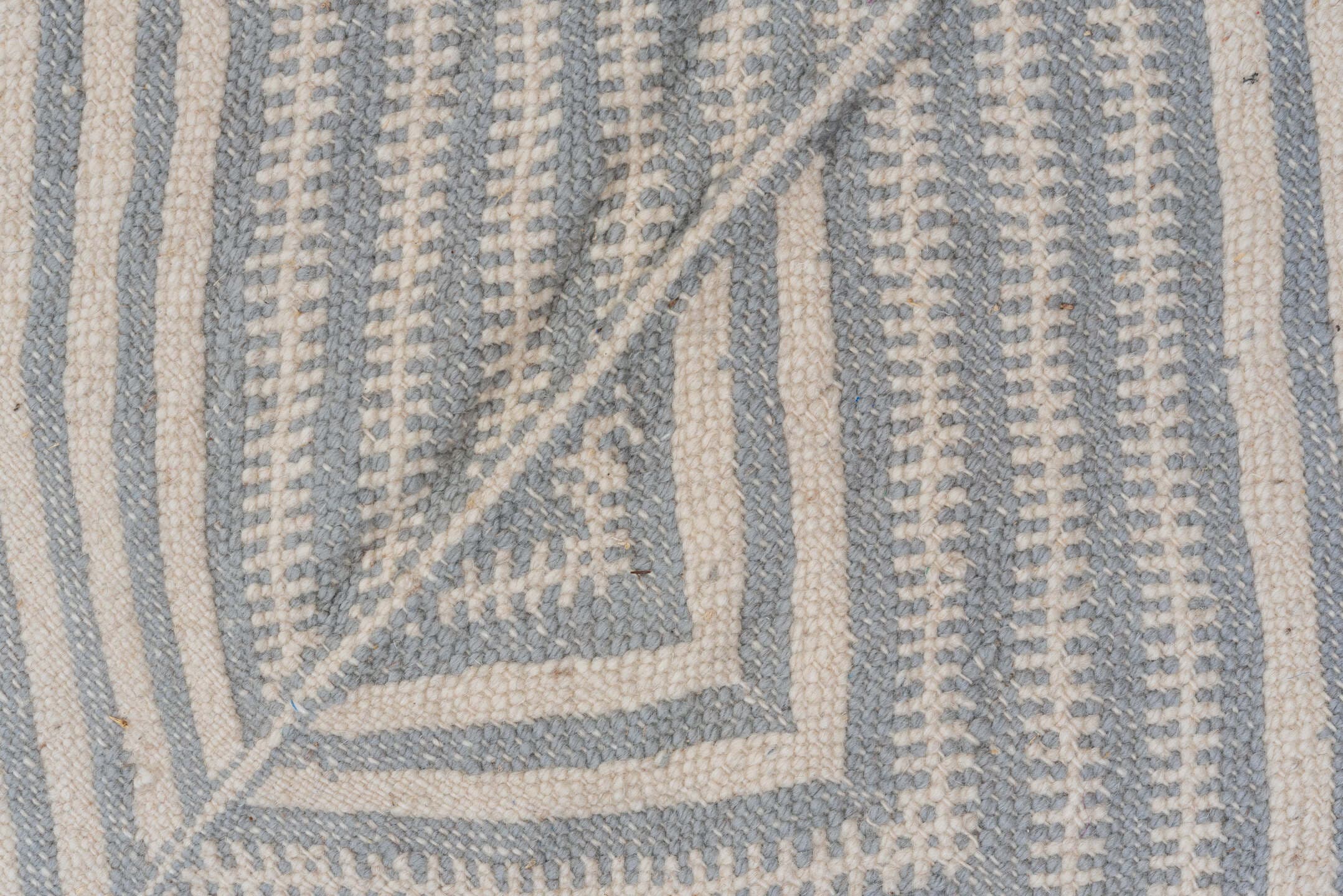 10' x 14' one-of-a-kind handmade vintage Kilim large size rug. Color palette: ivory, slate, pale blue, steel blue, gray