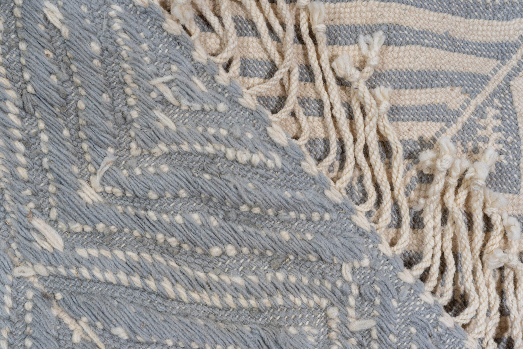 10' x 14' one-of-a-kind handmade vintage Kilim large size rug. Color palette: blue, brown, dark gray, floral white