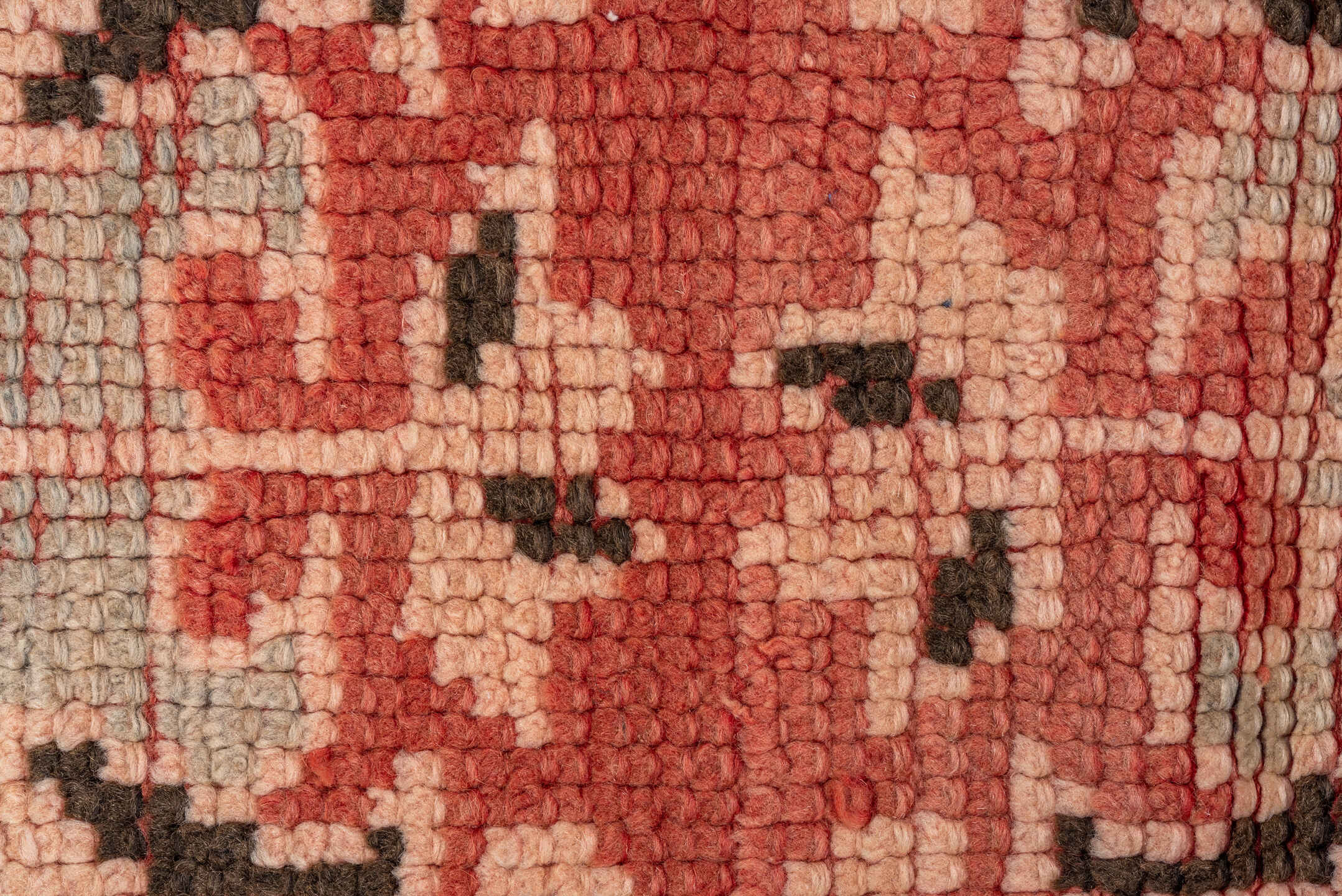 3' x 11' one-of-a-kind handmade vintage Moroccan runner rug. Color palette: blush, terra cotta, ivory, charcoal, dusty rose
