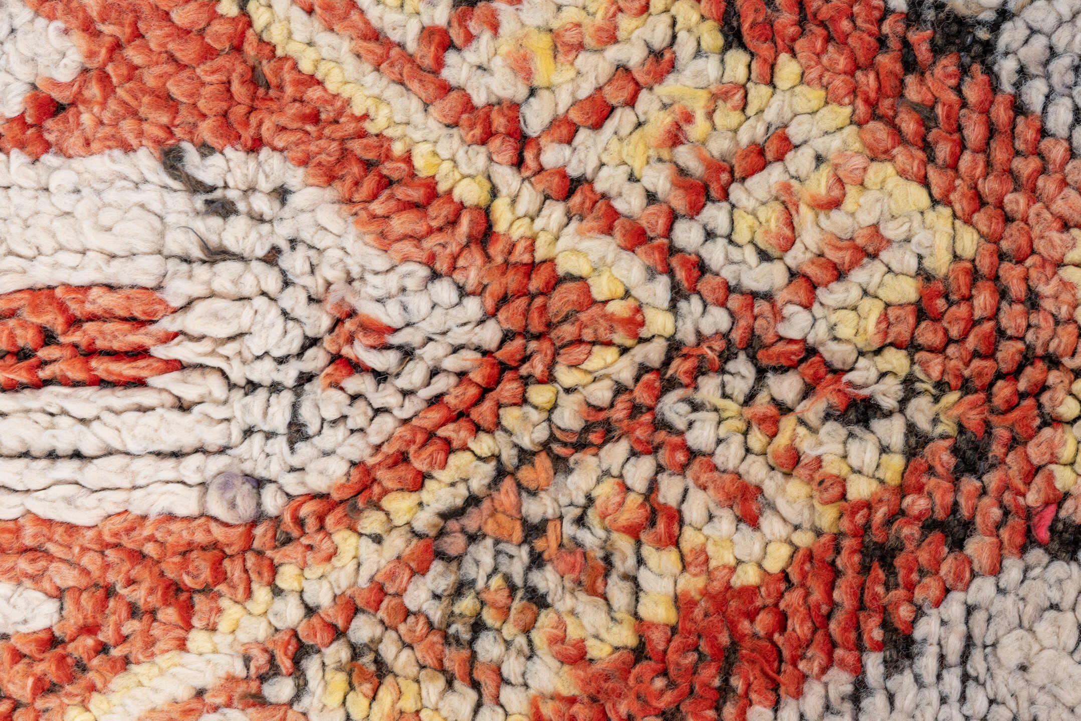 5' x 9' one-of-a-kind handmade vintage Moroccan medium size rug. Color palette: terra cotta, ivory, rust, gold, charcoal