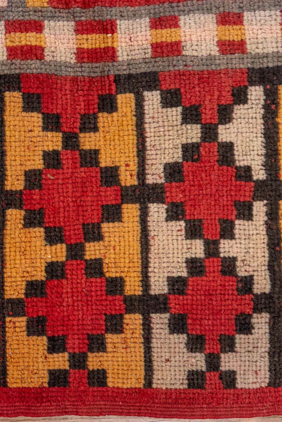 5' x 8' one-of-a-kind handmade vintage Moroccan medium size rug. Color palette: terra cotta, ivory, charcoal, gold, gray