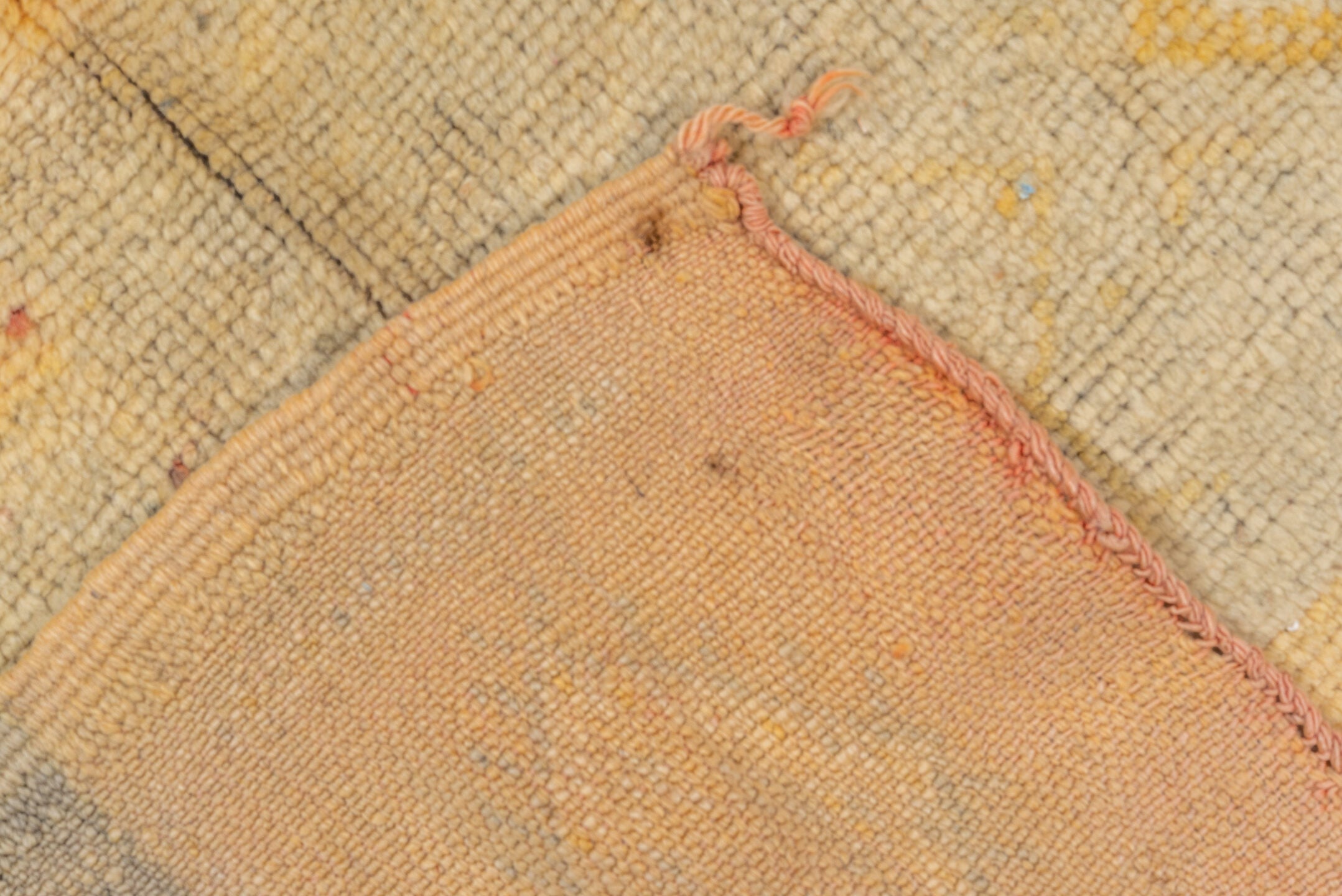 6' x 10' one-of-a-kind handmade vintage Moroccan large size rug. Color palette: saffron, ivory, gold, sky_blue, camel, taupe