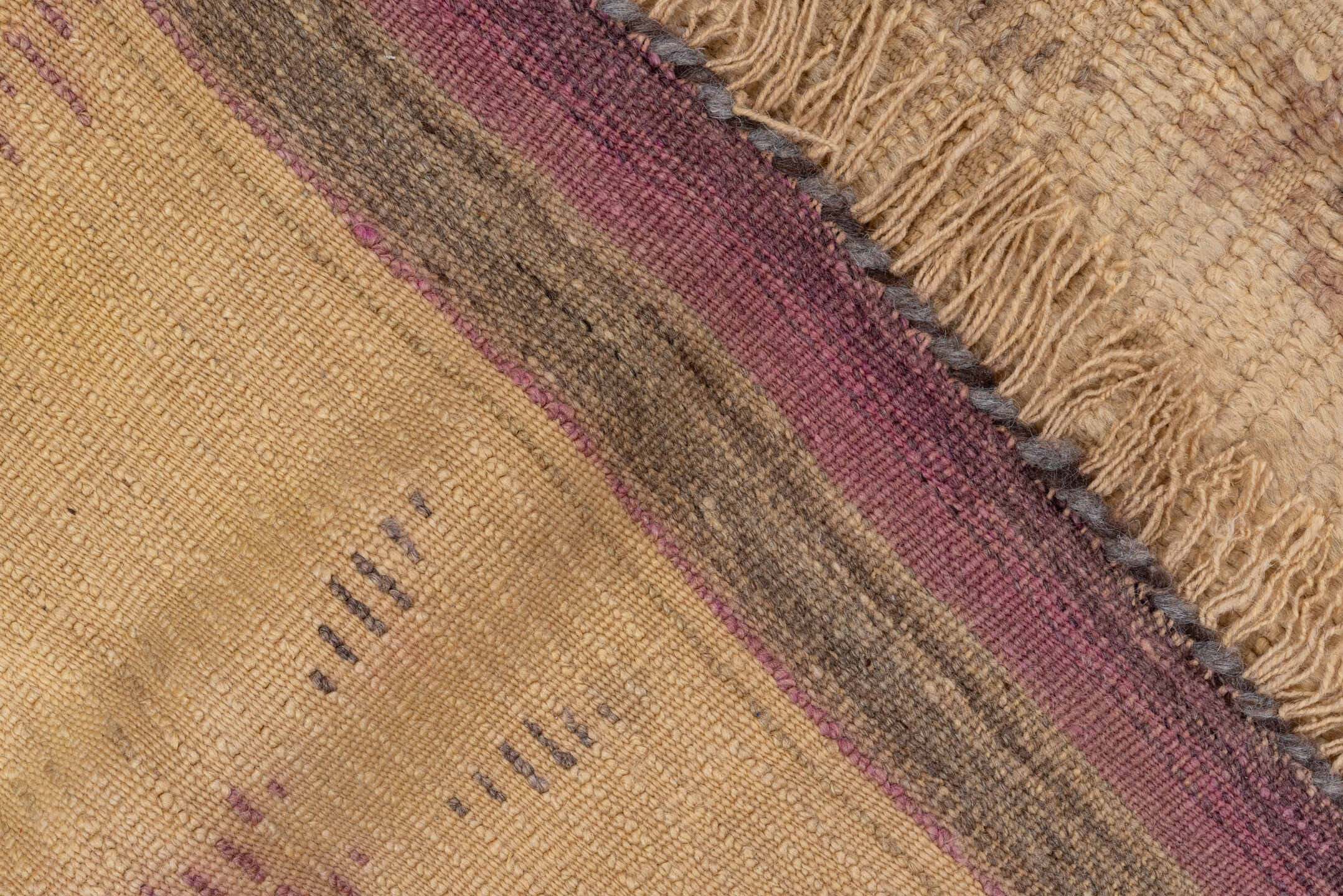 4' x 7' one-of-a-kind handmade vintage Moroccan rug. Color palette: camel, taupe, brown, charcoal, beige, gray, black