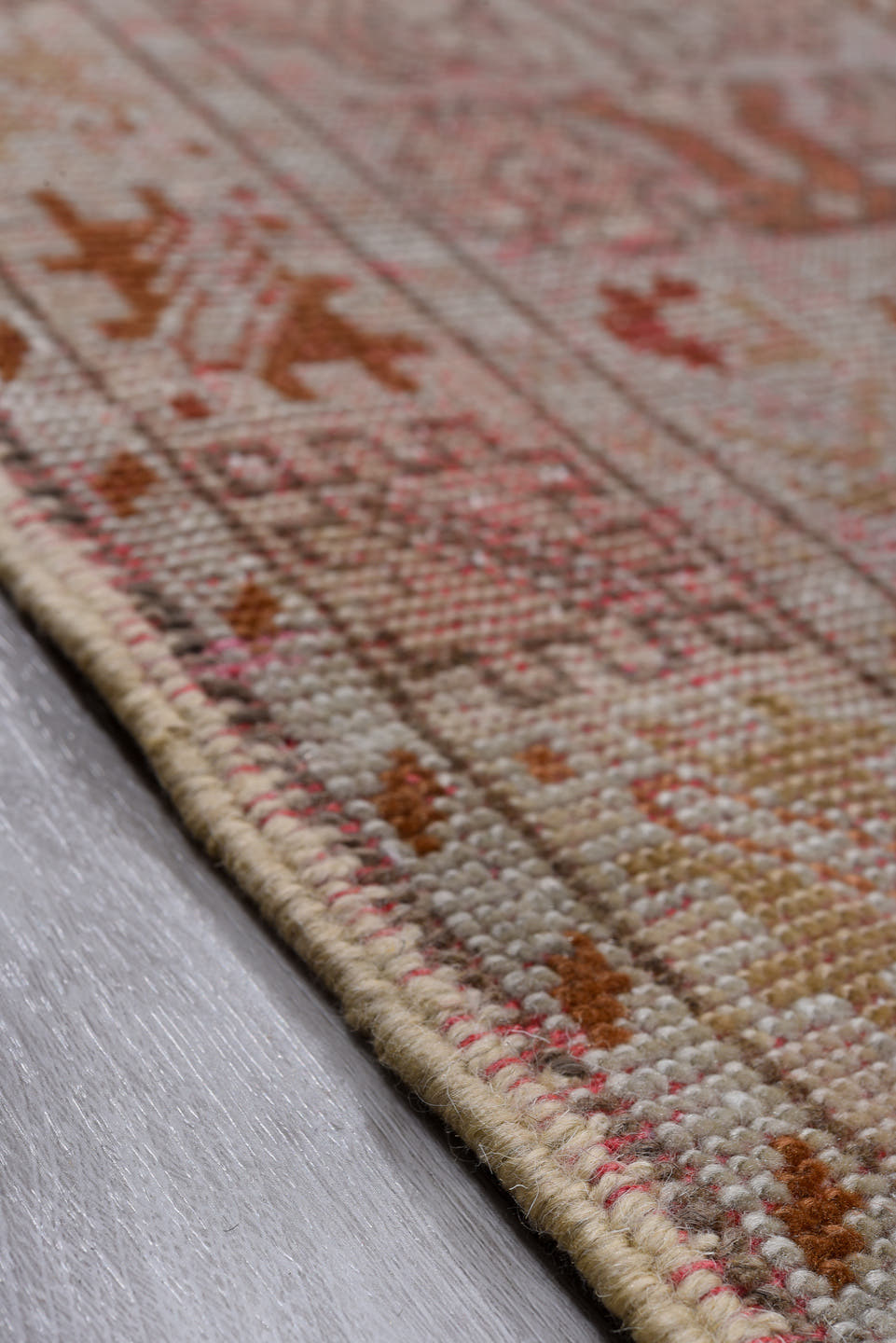 8' x 13' one-of-a-kind handmade antique Moroccan large size rug. Color palette: blush, ivory, taupe, brown, rose, camel