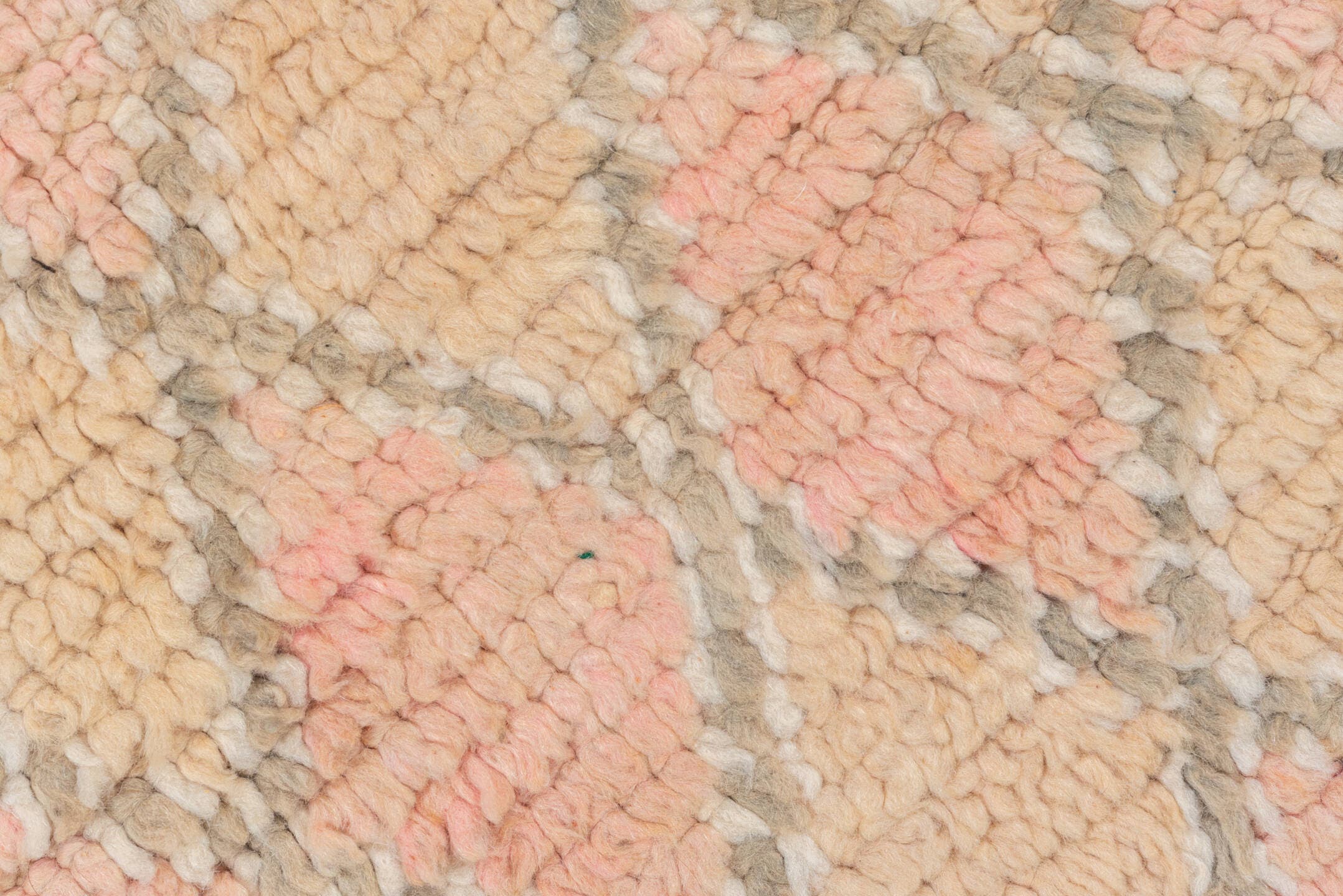 3' x 8' one-of-a-kind handmade vintage Moroccan runner rug. Color palette: blush, taupe, sand, mauve, ivory, rose, pink