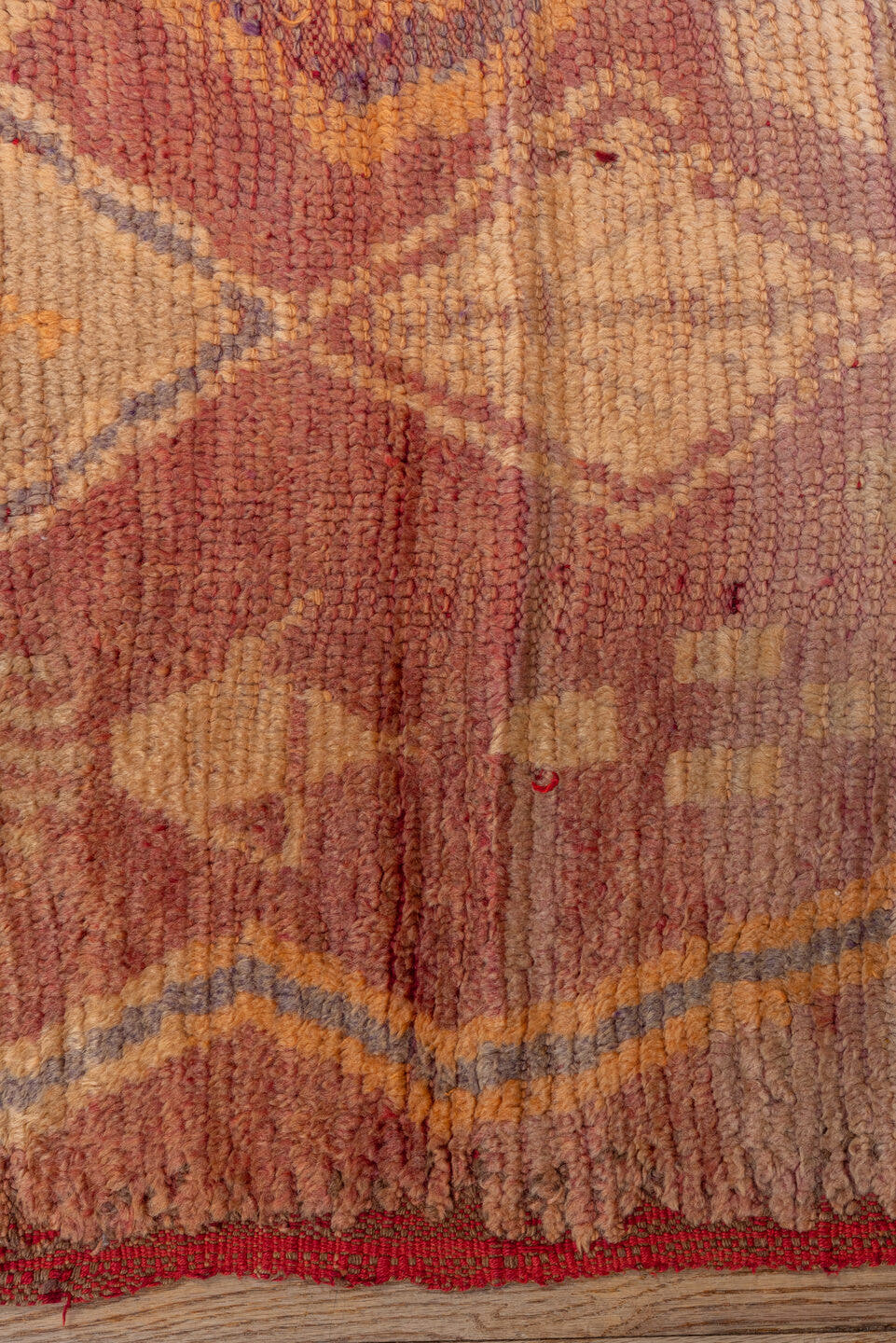 2' x 7' one-of-a-kind handmade vintage Moroccan runner rug. Color palette: terra cotta, rose, ivory, rust, slate, peach