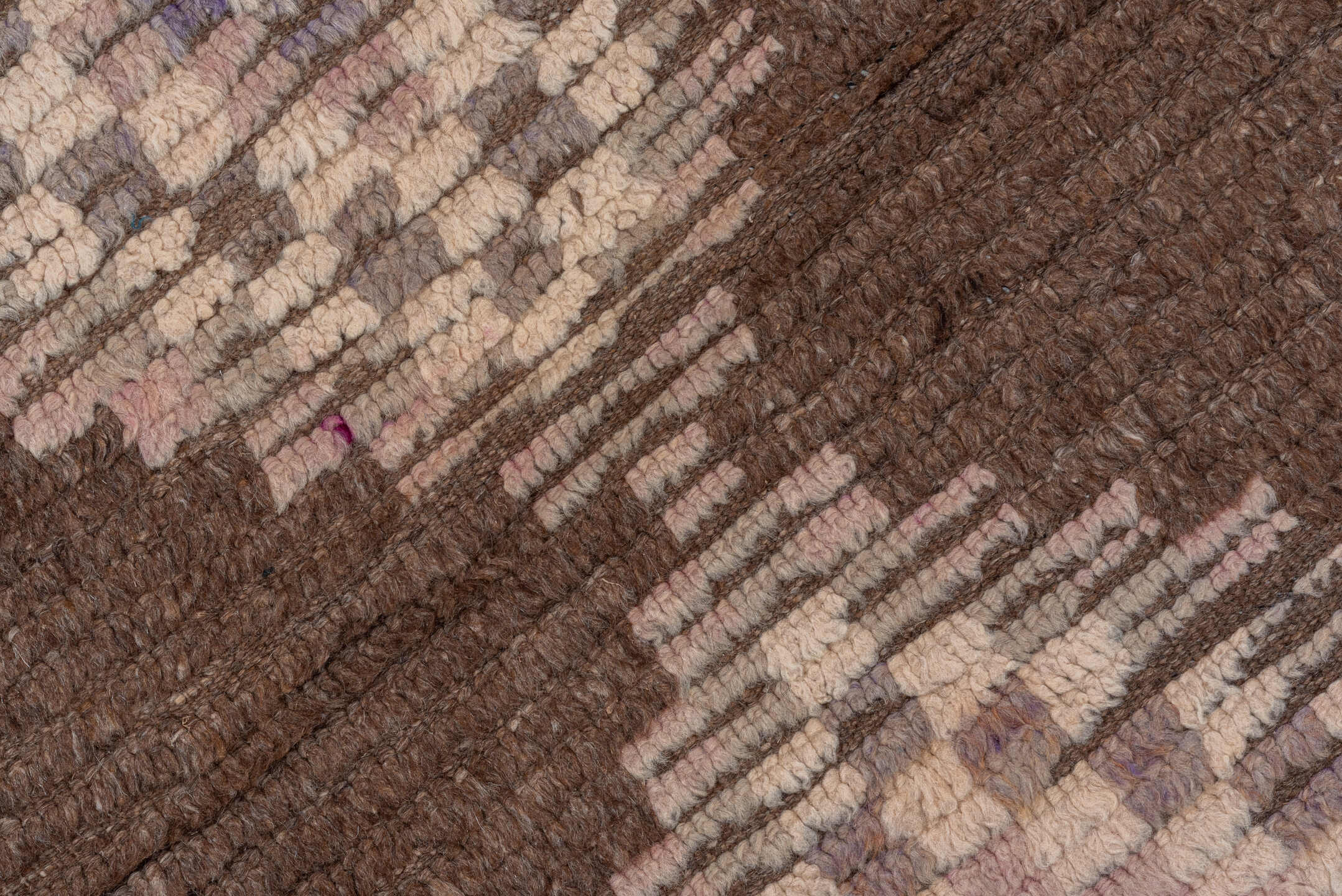 3' x 14' one-of-a-kind handmade vintage Moroccan runner rug. Color palette: brown, blush, taupe, rose, mauve, camel, pink