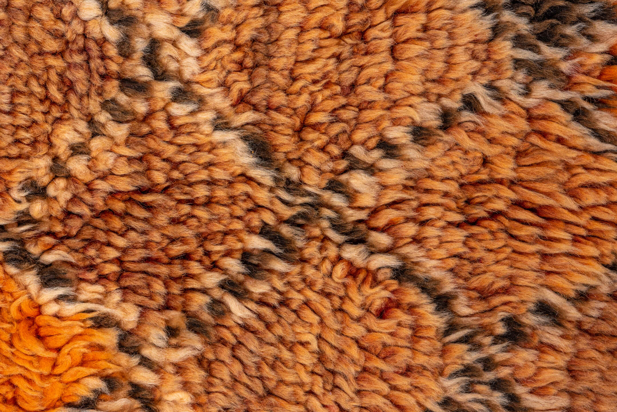 6' x 10' one-of-a-kind handmade antique Moroccan large size rug. Color palette: terra cotta, orange, brown, camel, charcoal
