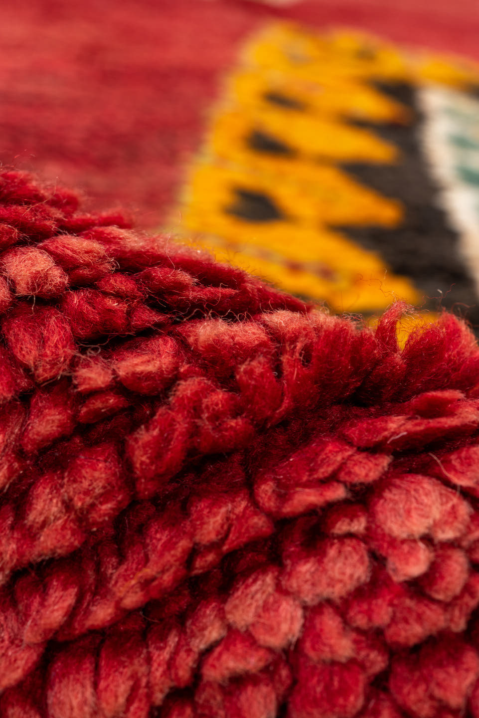 6' x 9' one-of-a-kind handmade antique Moroccan medium size rug. Color palette: red, rust, gold, pink, sage, ivory, charcoal