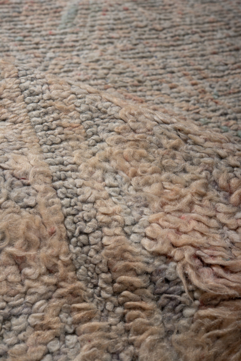6' x 8' one-of-a-kind handmade vintage Moroccan medium size rug. Color palette: brown, gray, light gray, off-white, pink