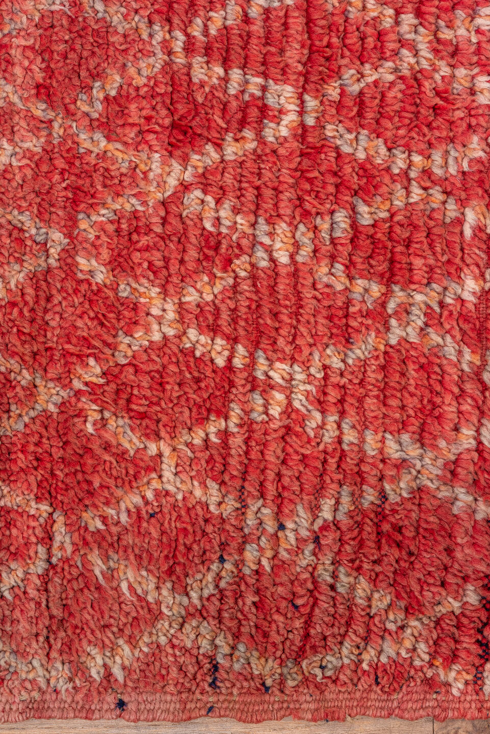 4' x 8' one-of-a-kind handmade vintage Moroccan rug. Color palette: coral, terra cotta, salmon, ivory, rose, terracotta