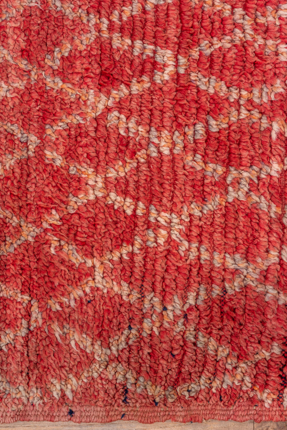 4' x 8' one-of-a-kind handmade vintage Moroccan rug. Color palette: coral, terra cotta, salmon, ivory, rose, terracotta