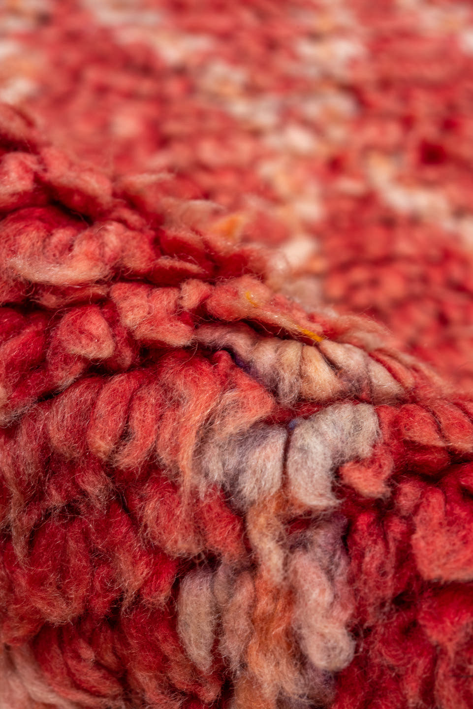 4' x 8' one-of-a-kind handmade vintage Moroccan rug. Color palette: coral, terra cotta, salmon, ivory, rose, terracotta