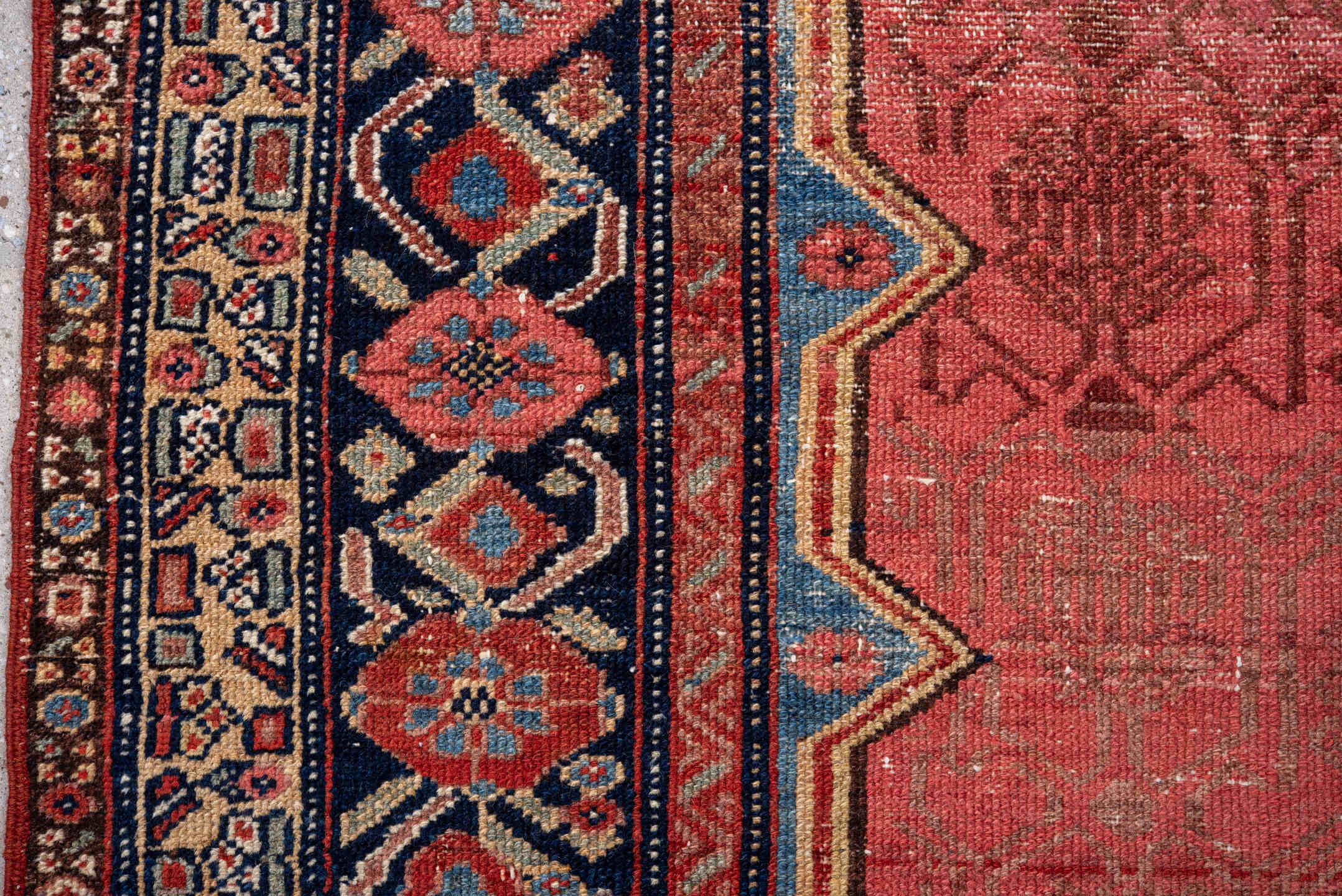 6' x 11' one-of-a-kind handmade antique Malayer large size rug. Color palette: rose, sky blue, indigo, ivory, rust, camel