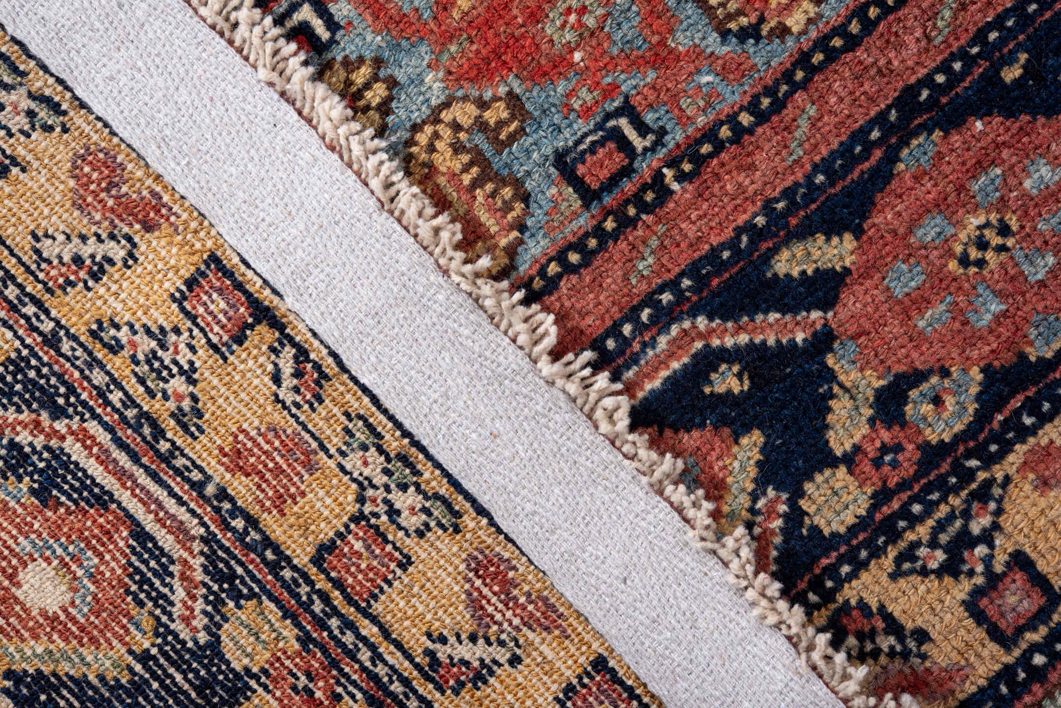 6' x 11' one-of-a-kind handmade vintage Malayer large size rug. Color palette: arapawa, blue, brown, fiord, gray, indian red