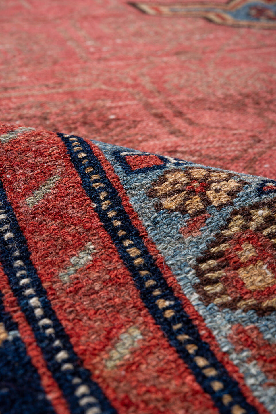 6' x 11' one-of-a-kind handmade antique Malayer large size rug. Color palette: rose, sky blue, indigo, ivory, rust, camel