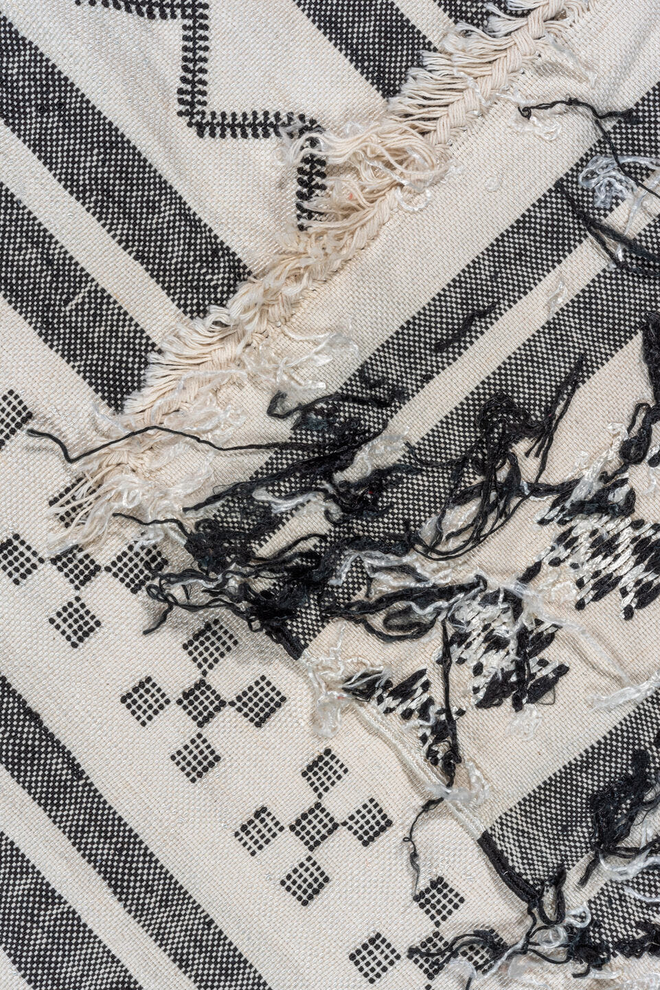 6' x 9' one-of-a-kind handmade vintage Cactus Kilim medium size rug. Color palette: ivory, charcoal, black, gray