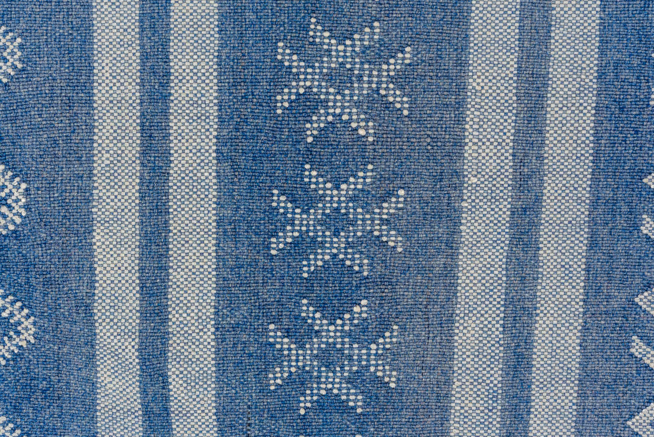 6' x 9' one-of-a-kind handmade vintage Cactus Kilim medium size rug. Color palette: sky blue, ivory, cobalt, powder blue