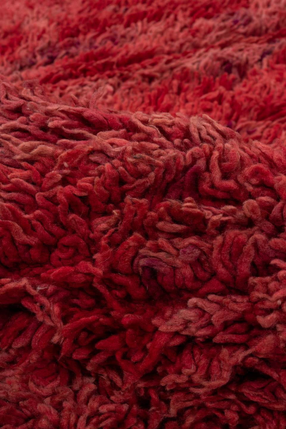 3' x 8' one-of-a-kind handmade vintage Moroccan runner rug. Color palette: red, crimson, rose, terra cotta, pink, terracotta