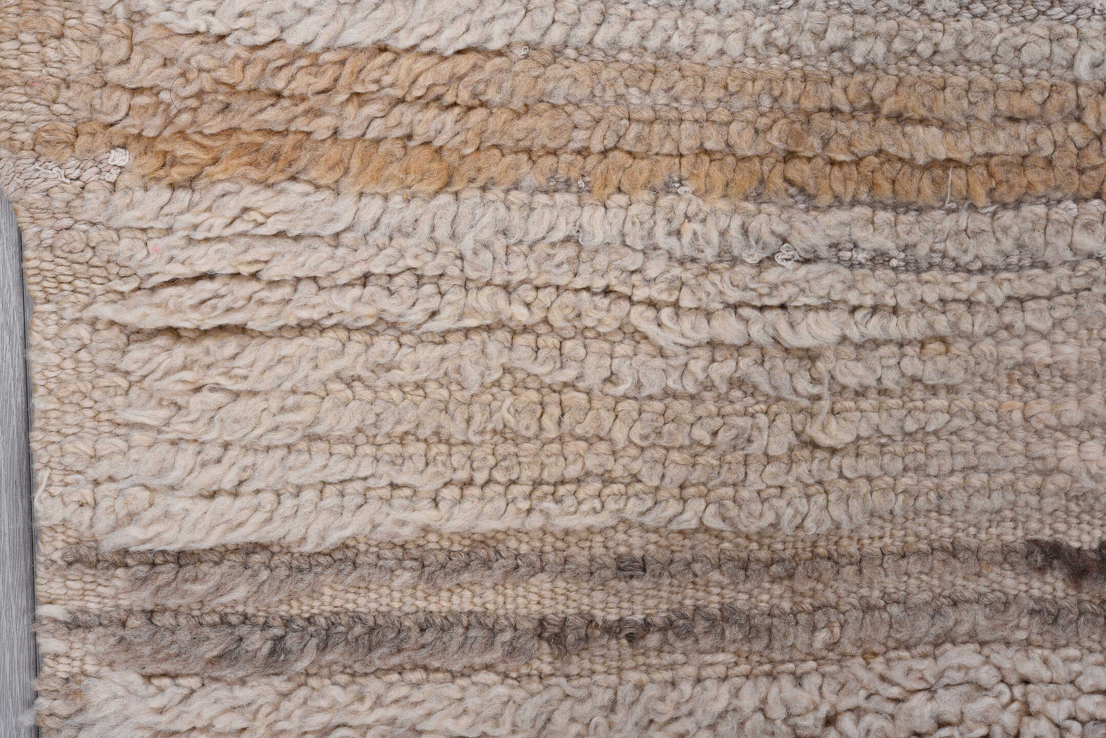 2' x 4' one-of-a-kind handmade vintage Moroccan small size rug. Color palette: ivory, beige, taupe, camel, greige, gray