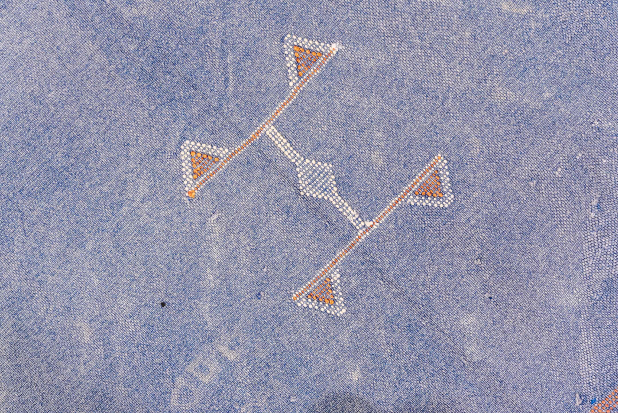 6' x 9' one-of-a-kind handmade vintage Cactus Kilim medium size rug. Color palette: blue, ivory, blush, saffron, rose, pink