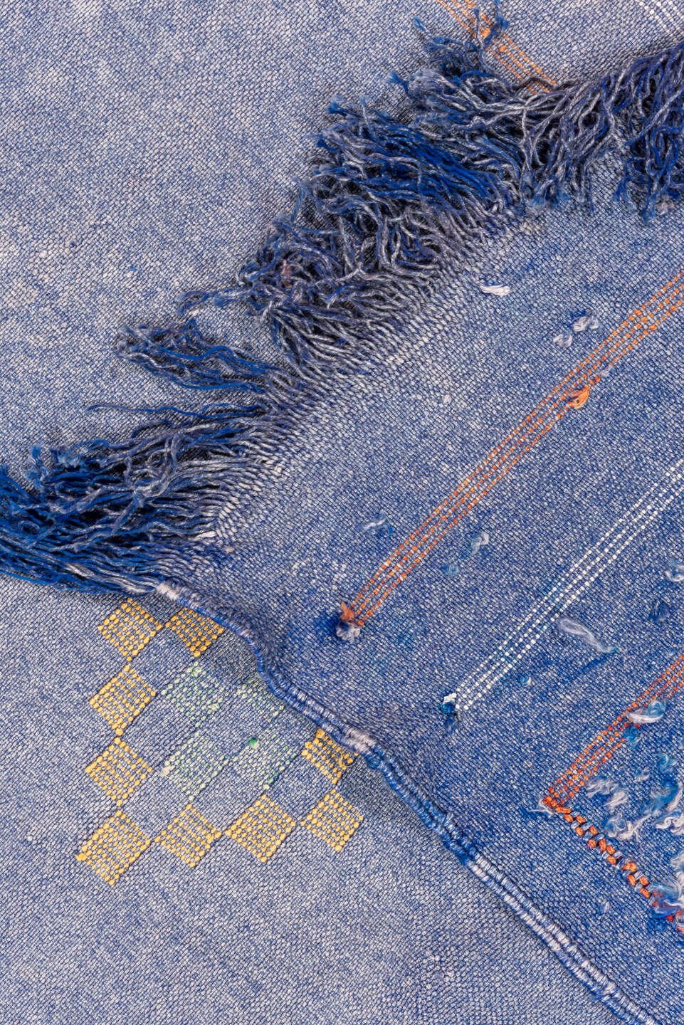 6' x 9' one-of-a-kind handmade vintage Cactus Kilim medium size rug. Color palette: blue, ivory, blush, saffron, rose, pink