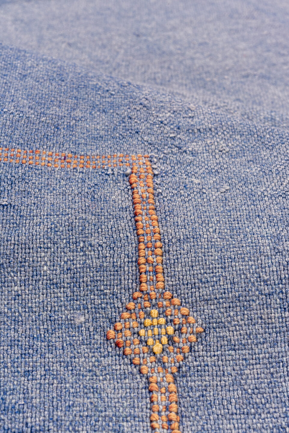 6' x 9' one-of-a-kind handmade vintage Cactus Kilim medium size rug. Color palette: blue, ivory, blush, saffron, rose, pink