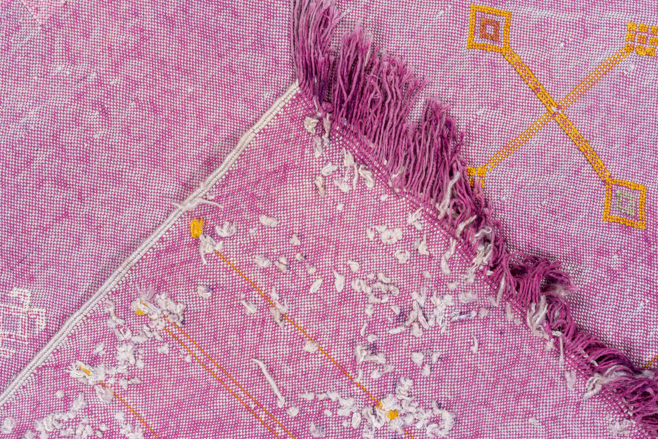 4' x 8' one-of-a-kind handmade vintage Cactus Kilim rug. Color palette: pink, rose, magenta, ivory, saffron, sky_blue