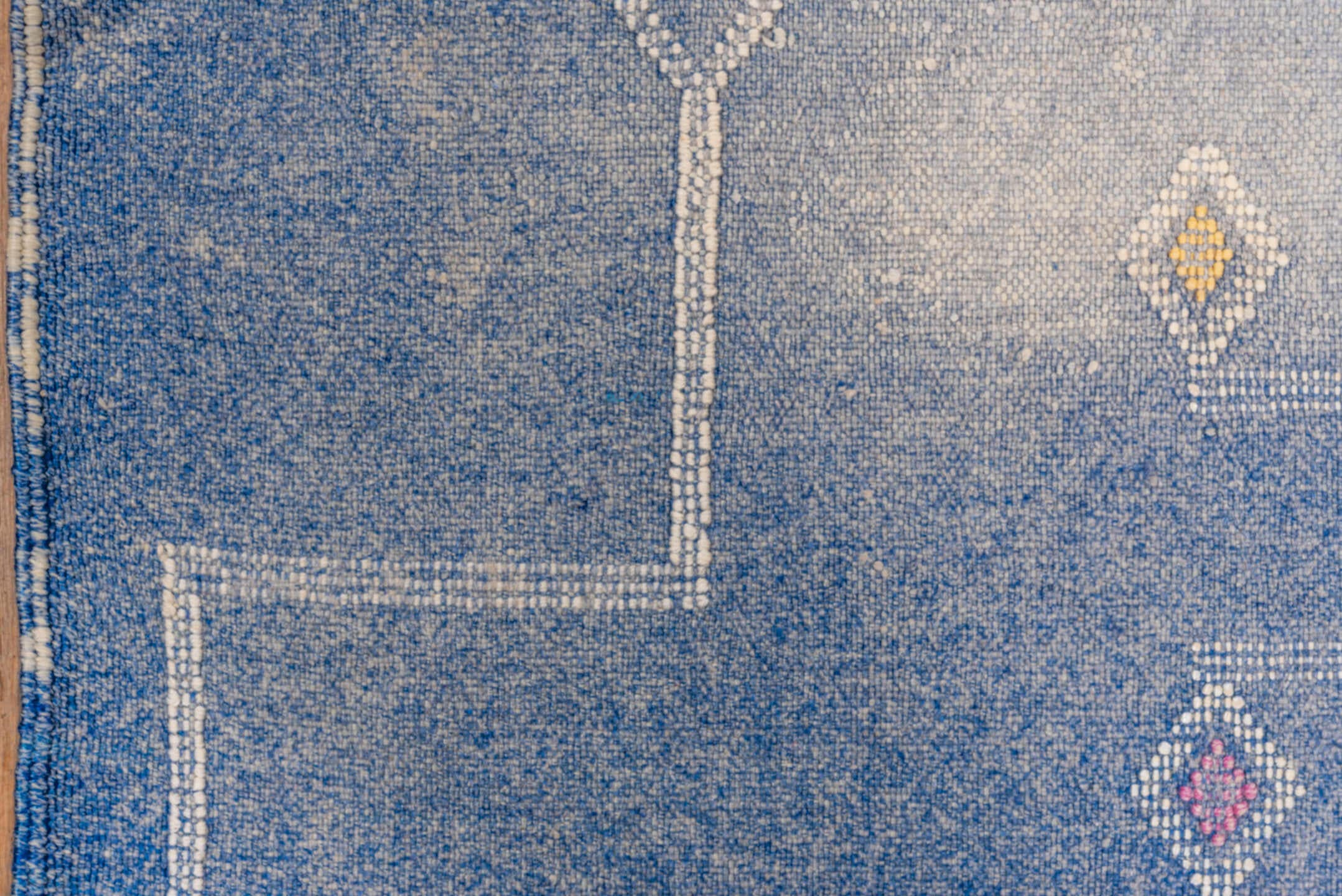 5' x 8' one-of-a-kind handmade vintage Cactus Kilim medium size rug. Color palette: blue, ivory, white, rose, saffron
