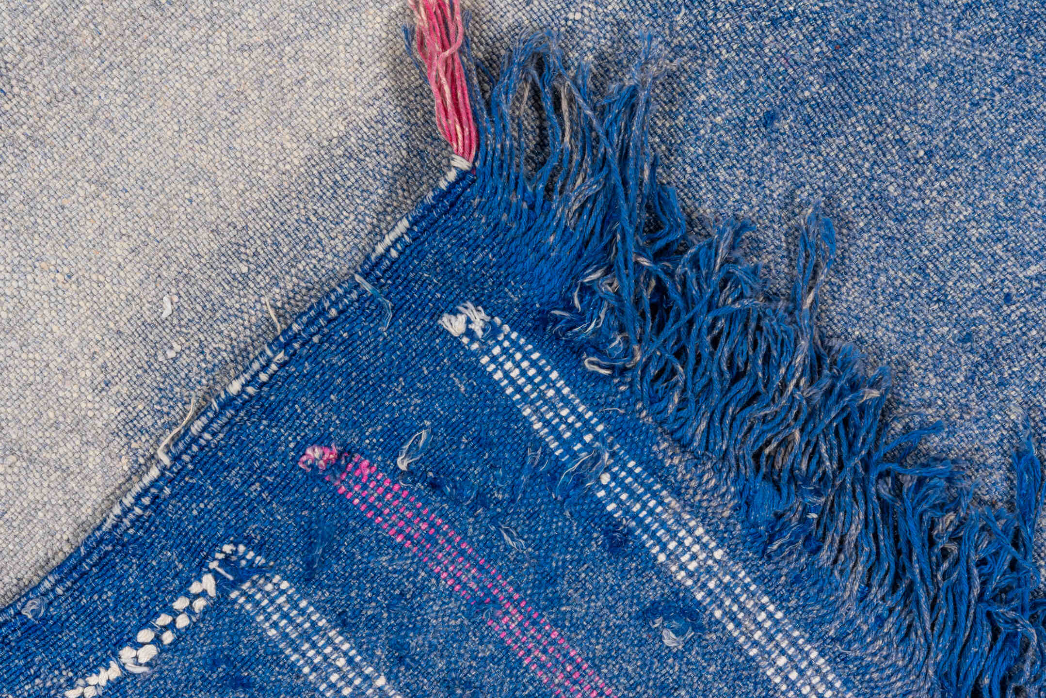 5' x 8' one-of-a-kind handmade vintage Cactus Kilim medium size rug. Color palette: blue, ivory, white, rose, saffron