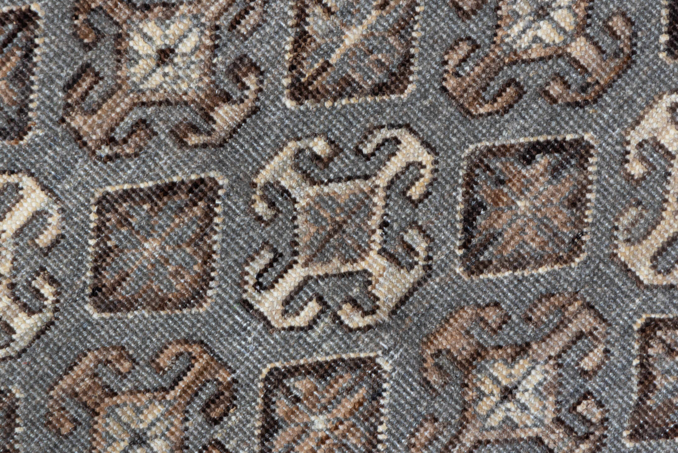 4' x 6' one-of-a-kind handmade vintage Khotan small size rug. Color palette: brown, dark gray, gray, light gray, off-white