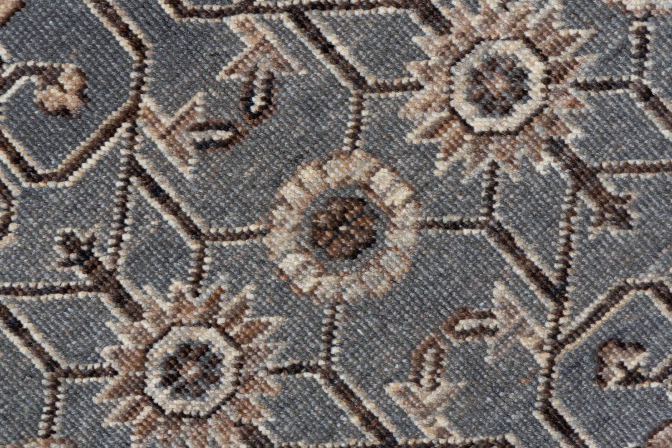 5' x 7' one-of-a-kind handmade vintage Khotan rug. Color palette: gray, ivory, taupe, brown, charcoal, beige, black
