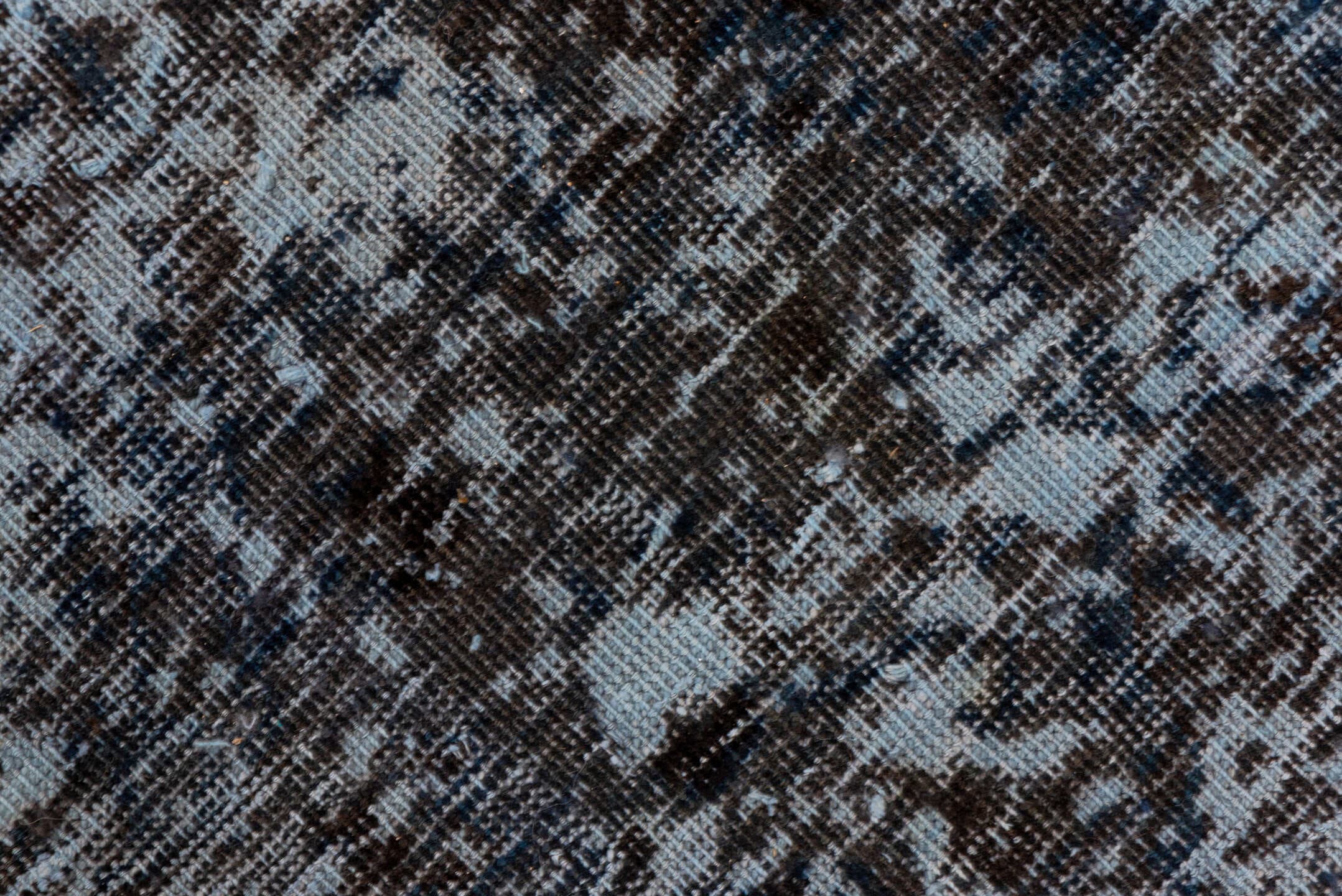 9' x 12' one-of-a-kind handmade vintage Overdyed large size rug. Color palette: blue, charcoal, slate, black, gray