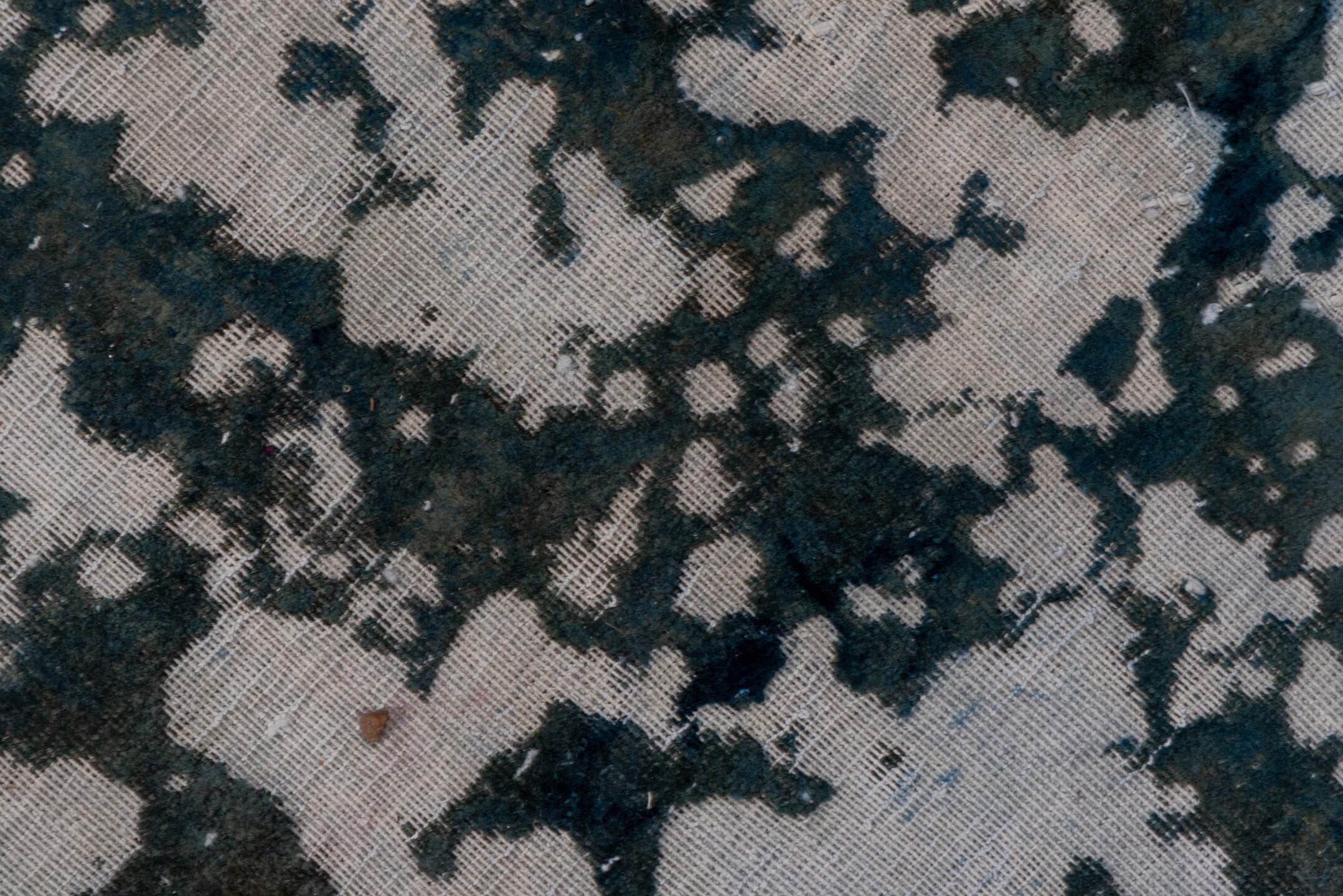 9' x 12' one-of-a-kind handmade vintage Overdyed large size rug. Color palette: blue, slate, ivory, charcoal, steel_blue