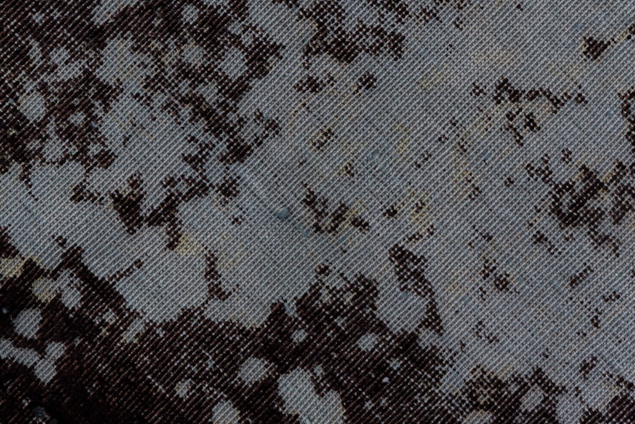 6' x 9' one-of-a-kind handmade vintage Overdyed medium size rug. Color palette: charcoal, slate, ice blue, silver, gray