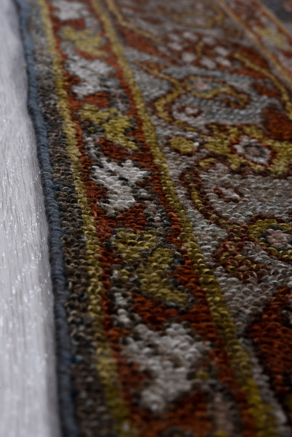 2' x 13' one-of-a-kind handmade vintage Malayer runner rug. Color palette: brown, gray, black, pink, blue, charcoal