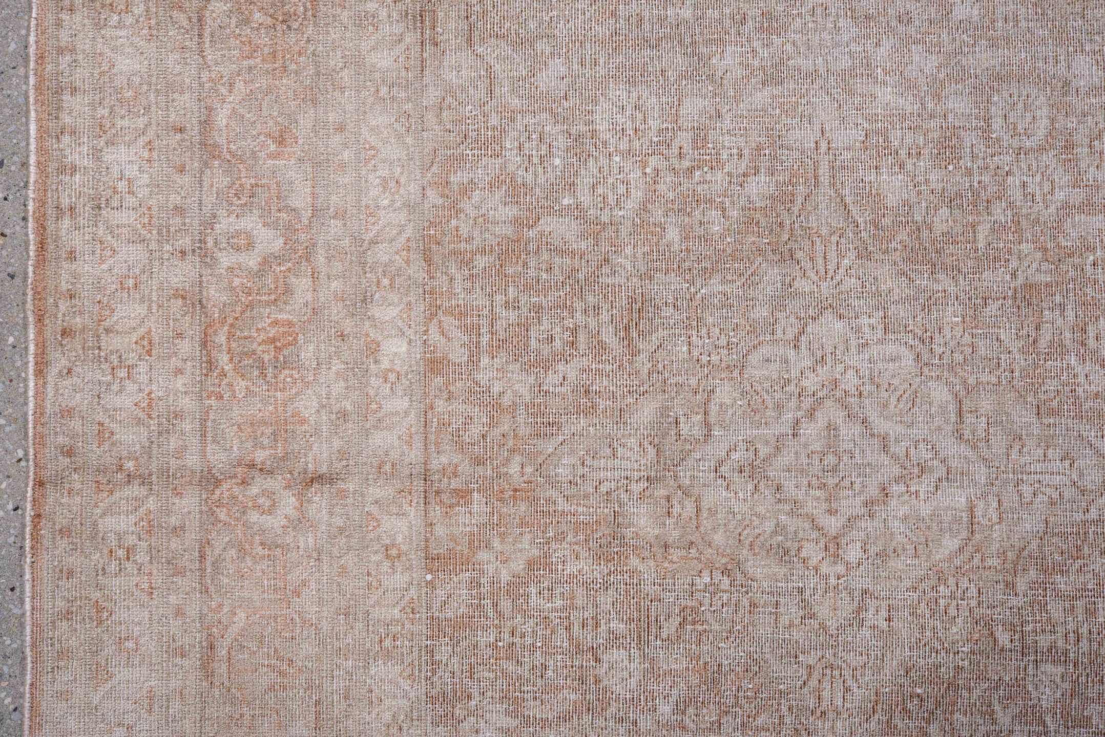 2' x 10' one-of-a-kind handmade vintage Kashmir runner rug. Color palette: gray, light gray, off-white, pink, brown, silver