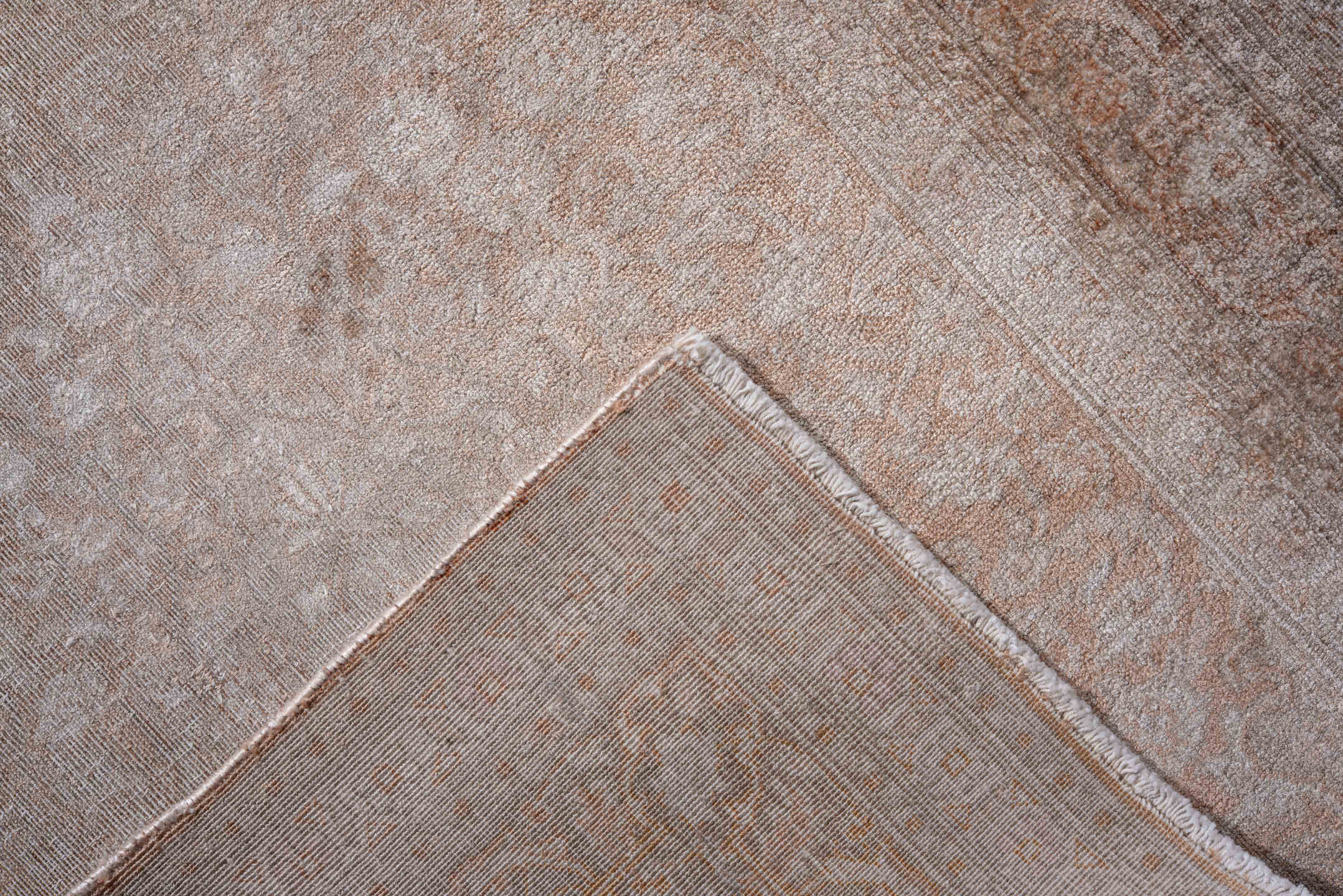 2' x 10' one-of-a-kind handmade vintage Kashmir runner rug. Color palette: gray, light gray, off-white, pink, brown, silver