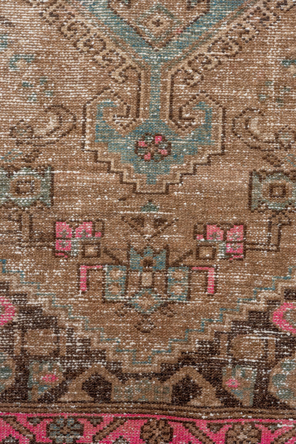4' x 6' one-of-a-kind handmade antique Hamadan small size rug. Color palette: taupe, brown, sky blue, pink, charcoal, ivory