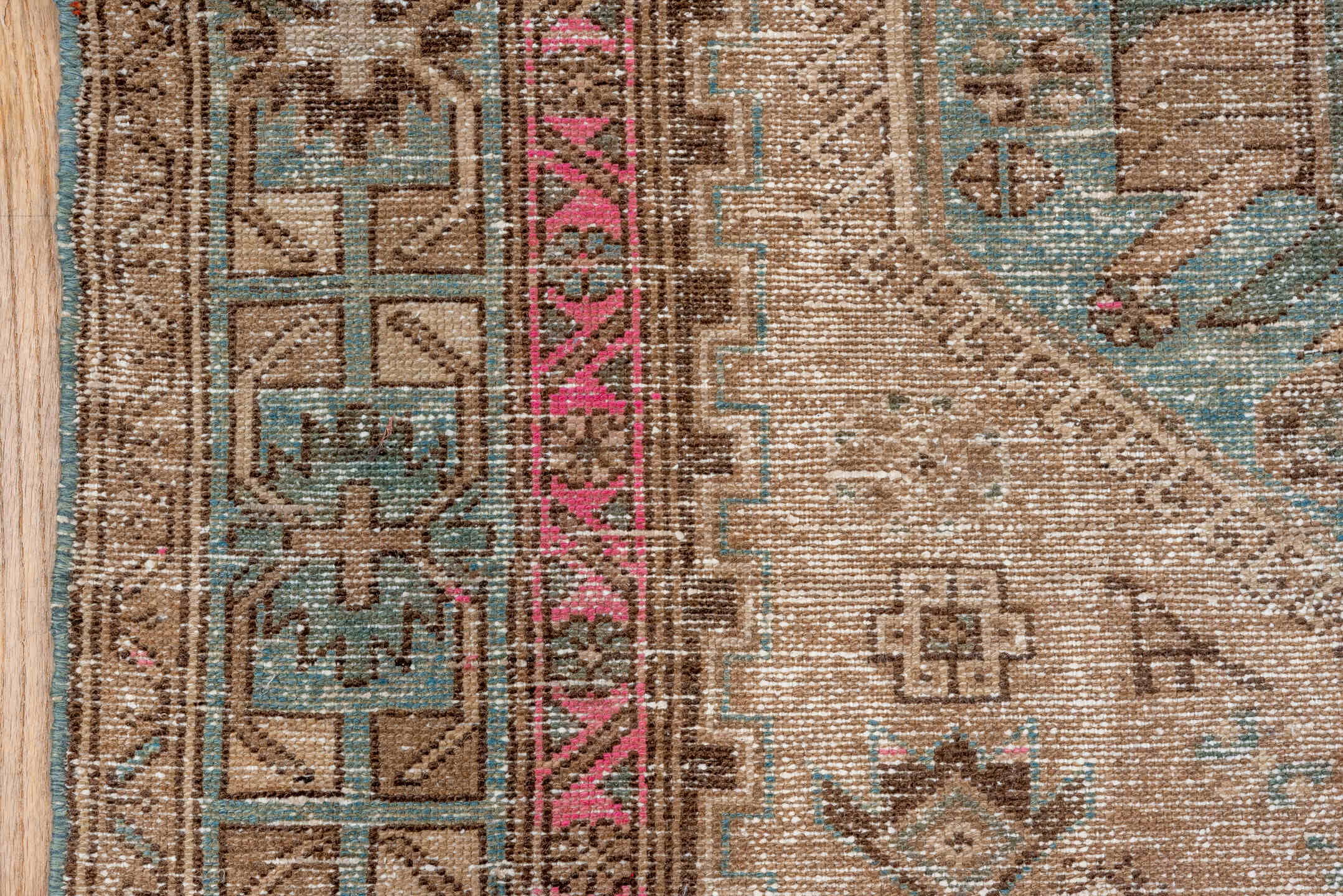 4' x 6' one-of-a-kind handmade antique Hamadan small size rug. Color palette: taupe, brown, sky blue, pink, charcoal, ivory