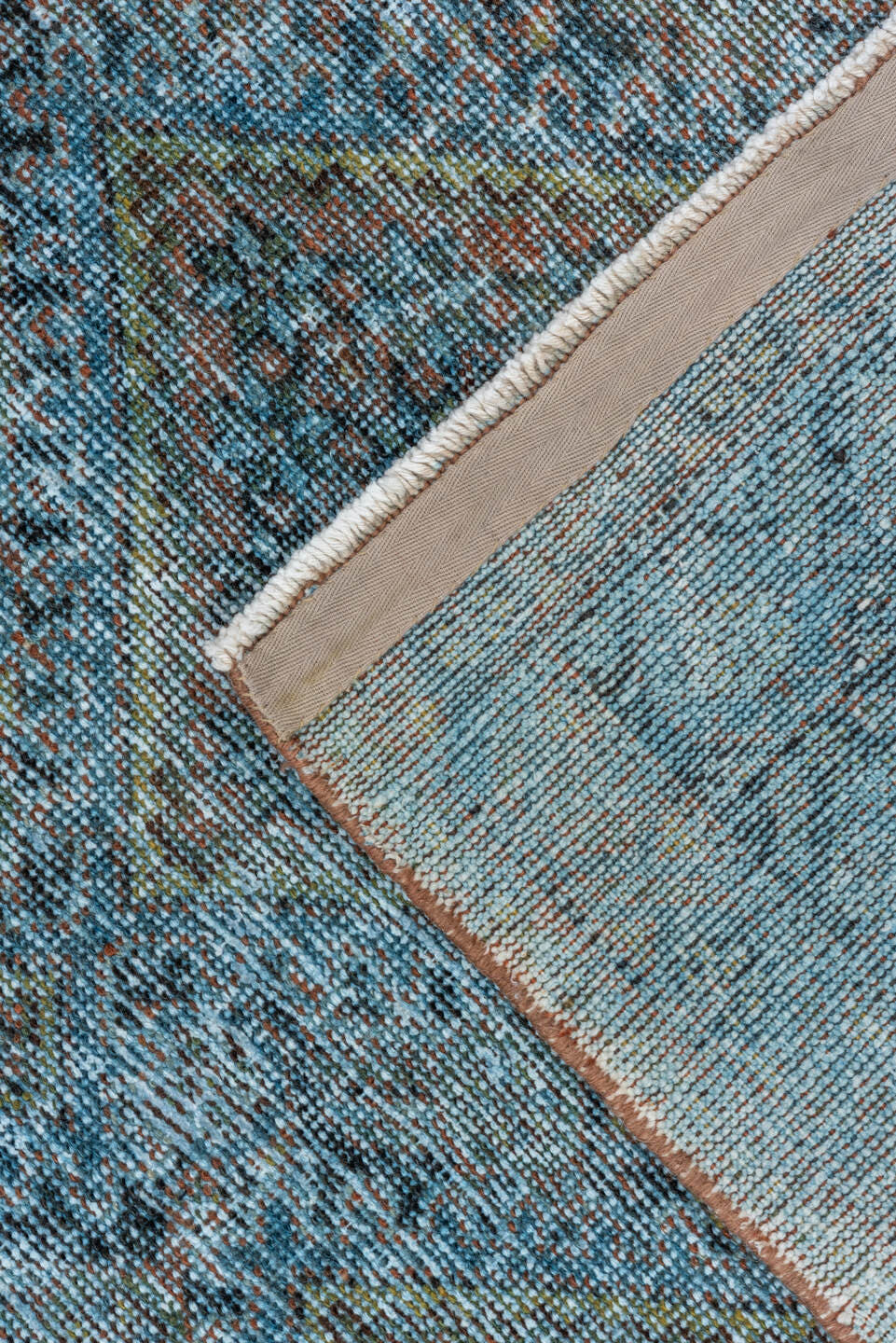5' x 7' one-of-a-kind handmade antique Afshar rug. Color palette: sky blue, ivory, taupe, slate, rust, charcoal, camel