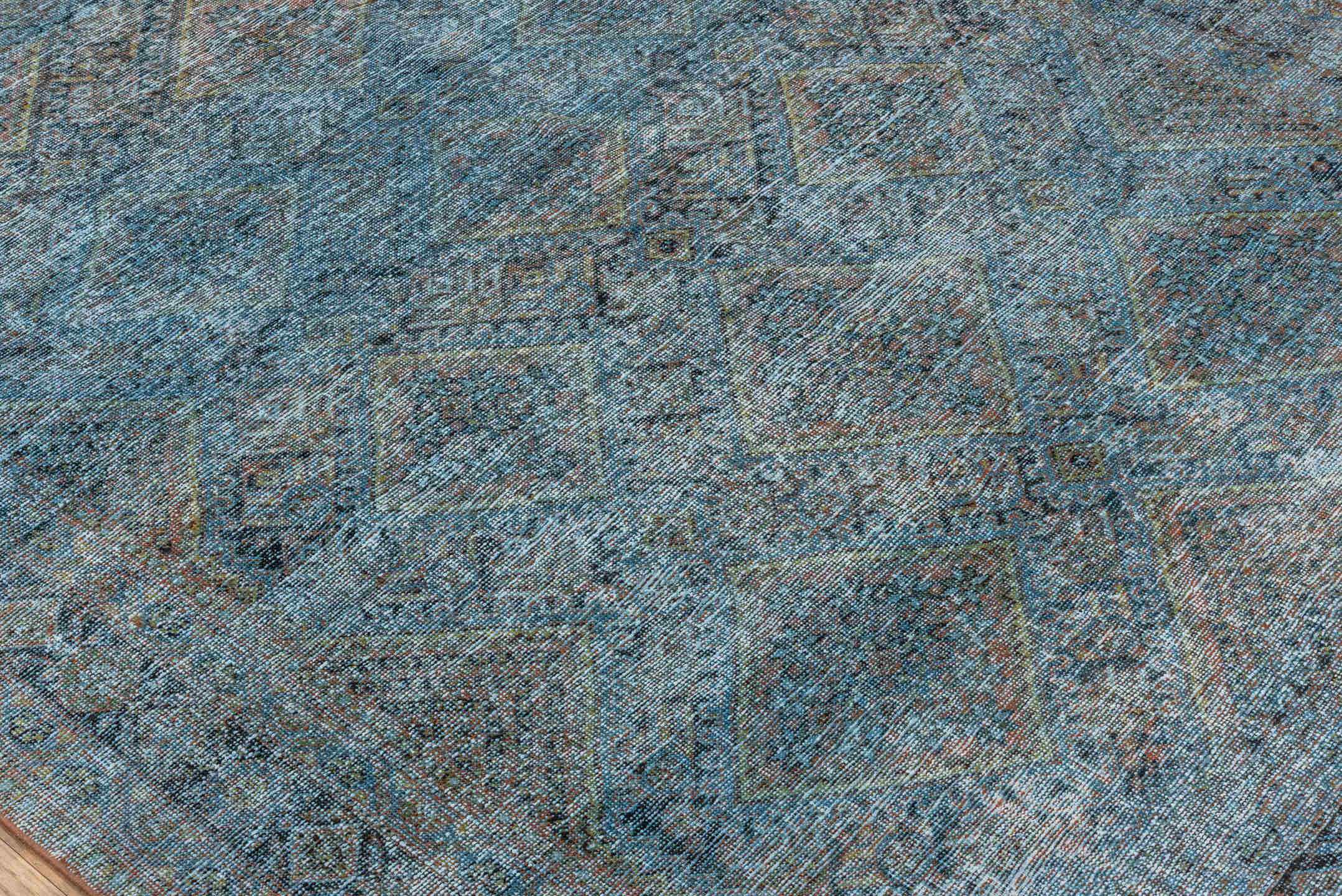 5' x 7' one-of-a-kind handmade antique Afshar rug. Color palette: sky blue, ivory, taupe, slate, rust, charcoal, camel