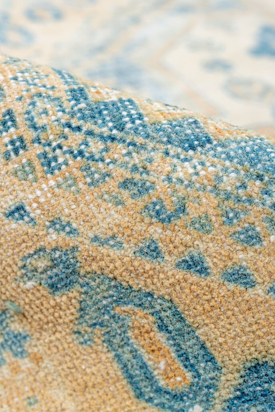 5' x 6' one-of-a-kind handmade antique Afshar rug. Color palette: ivory, sky blue, sand, camel, beige, light blue