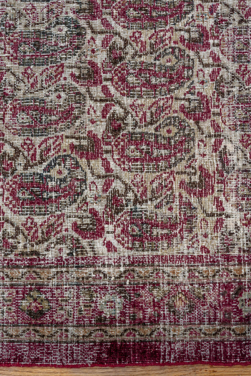 3' x 19' one-of-a-kind handmade antique Khorassan runner rug. Color palette: ivory, rose, burgundy, slate, taupe, sage, pink