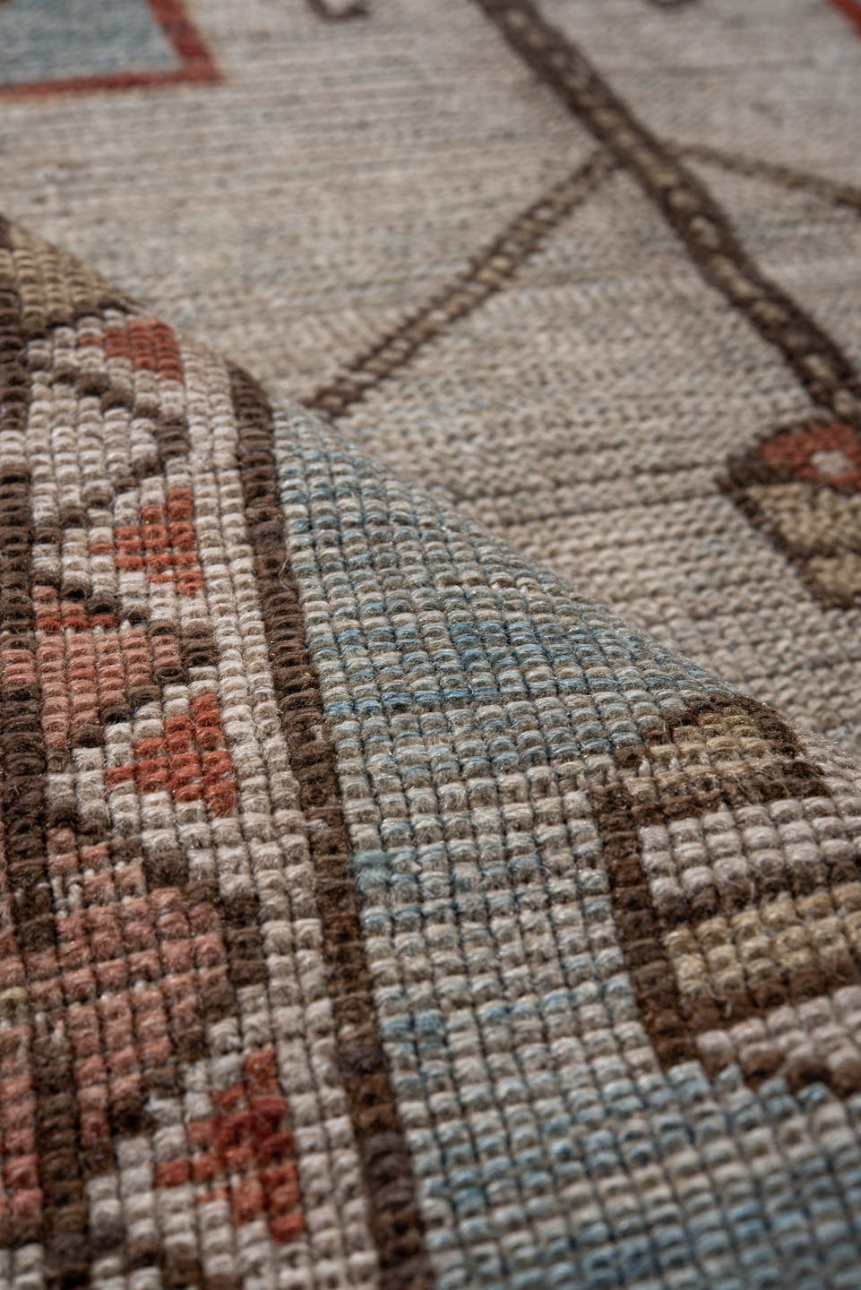 3' x 4' one-of-a-kind handmade antique Shirvan small size rug. Color palette: light blue, ivory, rust, camel, brown