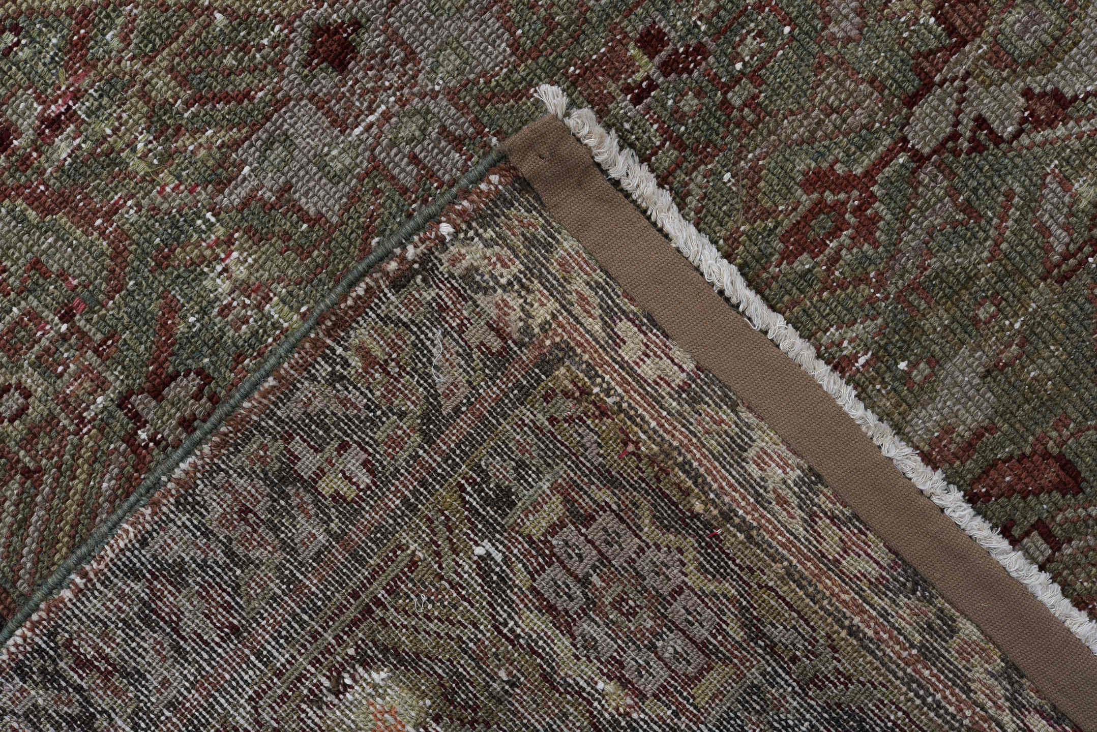 3' x 15' one-of-a-kind handmade vintage Malayer runner rug. Color palette: taupe, brown, rust, ivory, charcoal, rose, camel