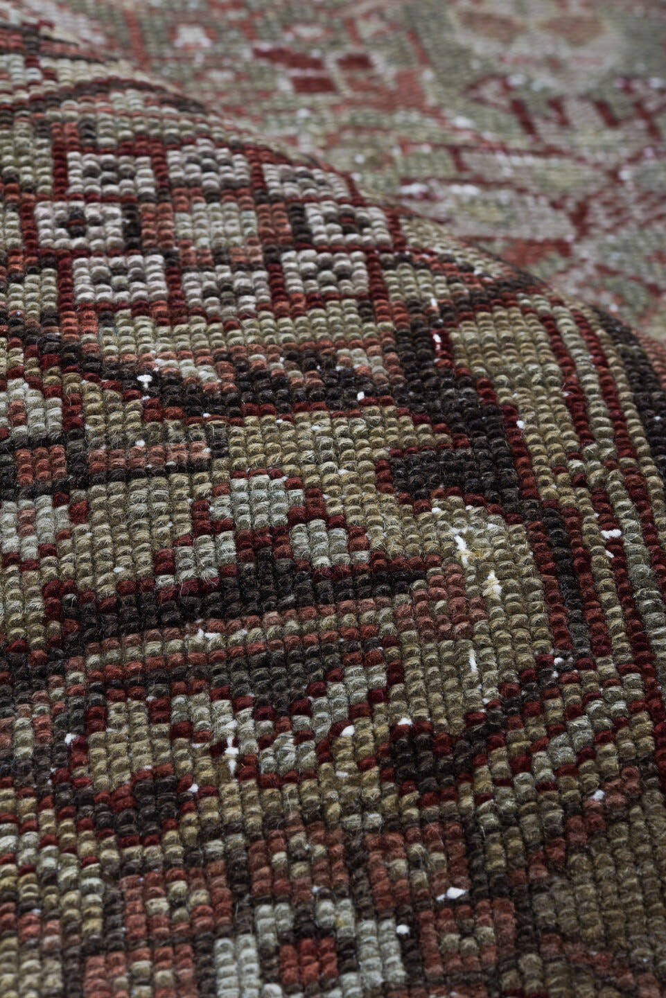 3' x 15' one-of-a-kind handmade vintage Malayer runner rug. Color palette: taupe, brown, rust, ivory, charcoal, rose, camel